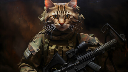 Obraz na płótnie Canvas Army cat illustration design GENERATIVE AI