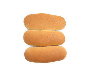 Tasty fresh buns for hot dogs on white background, top view