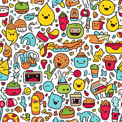 seamless pattern of Cute Cartoon Doodle Art