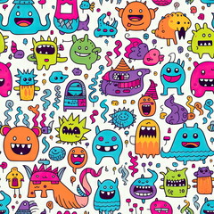 seamless pattern of Cute Monster Doodle Art