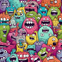seamless pattern of Cute Monster Doodle Art