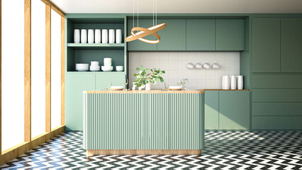 Modern kitchen interior with furniture.3d rendering - 638209759