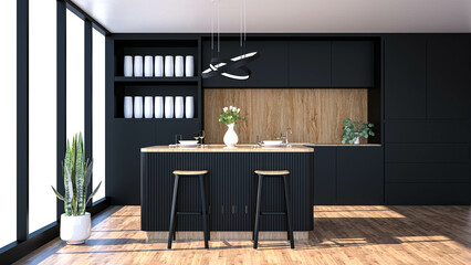 Modern kitchen interior with furniture.3d rendering - 638209760