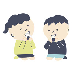 kids eating rice balls