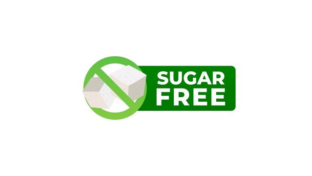 Sugar free label animation. Sugar cubes in cross circle icon for no sugar product package design