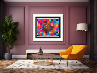 Art in the Center: Frame in Modern Interior, generative ai