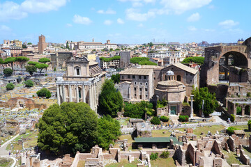 Roman Forum, Latin Forum Romanum, the most important center of ancient Rome, Italy. Palatine Hill...