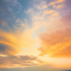 Naklejka na ściany i meble オレンジ色の夕焼けの美しい空と雲。グラデーションする空の色