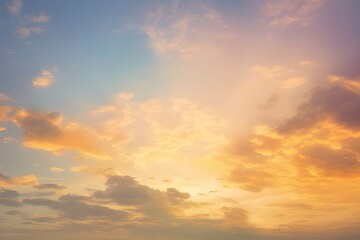Naklejka na ściany i meble オレンジ色の夕焼けの美しい空と雲。グラデーションする空の色