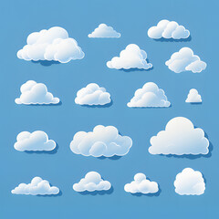 Cartoon clouds in blue sky. Cloudscape isolated on background Ai generative