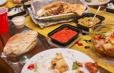 Charcuterie and dessert dinner. Symbolizing communal sharing, diverse flavors, unity through culinary delights