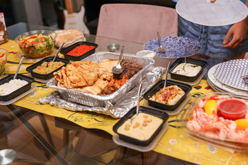Charcuterie and dessert dinner. Symbolizing communal sharing, diverse flavors, unity through culinary delights