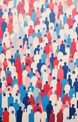 A Crowd of different men and women in a beautiful Gouache style risograph - Screenprint style poster artwork — PORTRAIT High Res - Pink, yellow, blue, black, green