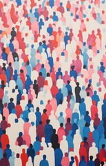 A Crowd of different men and women in a beautiful Gouache style risograph - Screenprint style poster artwork — PORTRAIT High Res - Pink, yellow, blue, black, green