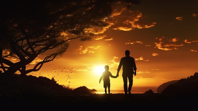 father and kid at sunset