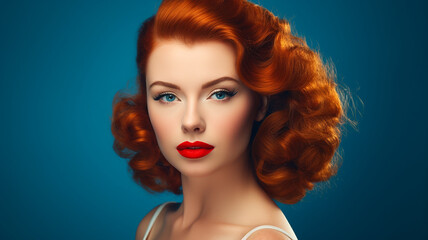 portrait of woman with pretty red hair in 1950s style