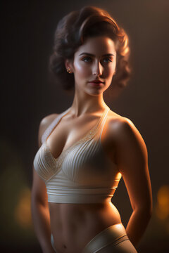 A beautiful brunette wearing lingerie at a studio photo shoot. Generative AI_12.