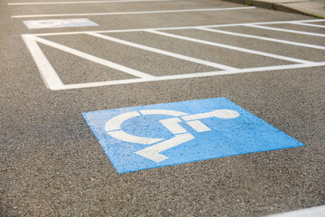 Symbolic blue and white wheelchair logo: Inclusive accessibility, equal rights, special needs,...