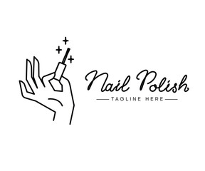 Female manicured hand. Lady painting, polishing nails. Nail polish icon. Vector Illustration of Elegant female hands in a trendy minimalist style. Beauty logo for nail studio or spa salon.