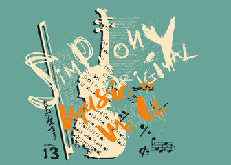 Urban typography hipster street art graffiti slogan, Urban music, Grunge drawing cello with brushwork, Urban music violin, art graffiti style slogan, urban graffiti T shirt graphics, for t shirt © Sukman