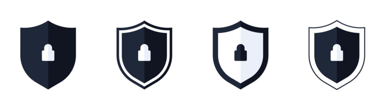 security shield icon pack, security shield logo with minimalist padlock sign. Security shield symbol for website. digital device security icon. technology
