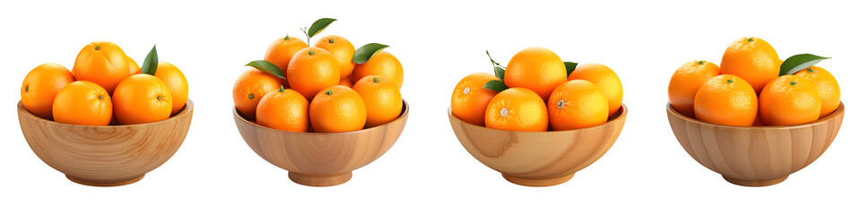 four wooden bowls filled with oranges sitting on top of a white surface. generative Ai