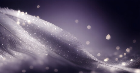 Grey feathers background with glitter and bokeh. Wallpaper for showcase products. Template. Banner for beauty product. Generative ai art.