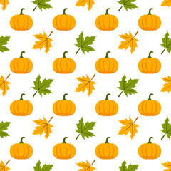 Autumn Season Seamless Pattern Design with Fall Elements in Template Cartoon Flat Illustration