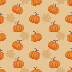 Autumn Season Seamless Pattern Design with Fall Elements in Template Cartoon Flat Illustration