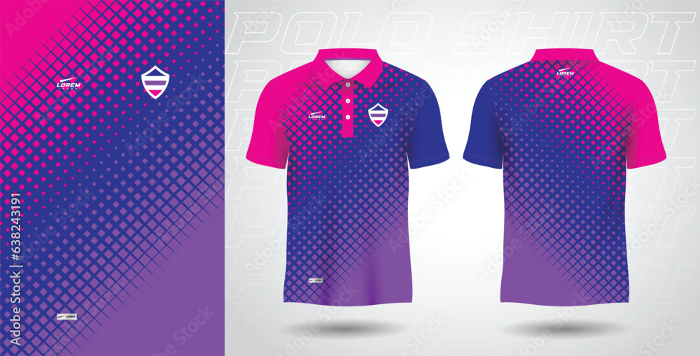 Wall mural blue purple and pink polo sport shirt sublimation jersey template