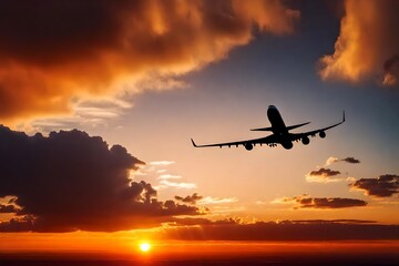 Fototapeta na wymiar airplane in the sunset sky 