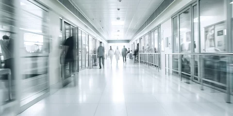 Fotobehang blurred people in white a large hospital background - Generative AI © seogi