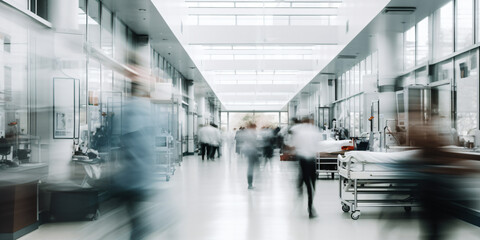 Fototapeta premium blurred people in white a large hospital background - Generative AI