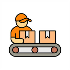 Production manufacturing process from factory, supplier, distributor, and to retailer icon vector illustration on white background