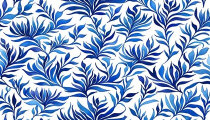Blue and white plant watercolor pattern