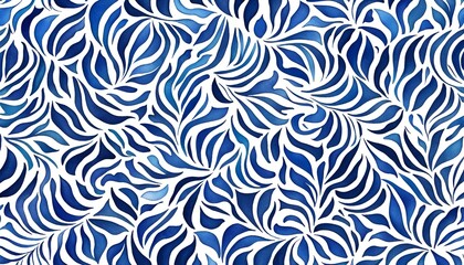 Blue and white leaf watercolor pattern - obrazy, fototapety, plakaty