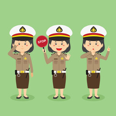Indonesian Police Woman Character With Various Activities
