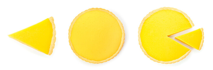 Set of sweet lemon pie on white background, top view