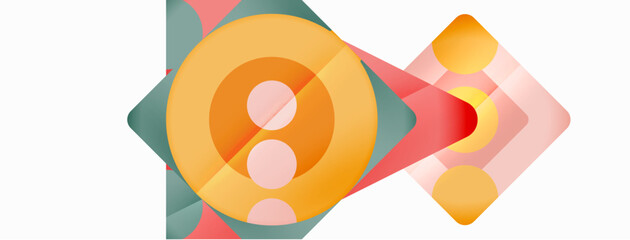 Obraz premium Trendy minimal geometric abstract background. Triangles, squares and circles bright colors backdrop. Vector Illustration For Wallpaper, Banner, Background, Card, Book Illustration, landing page