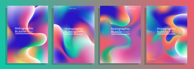abstract iridescent pastel holographic cover background design set, for posters, flyers, magazines, catalog, albums, etc.