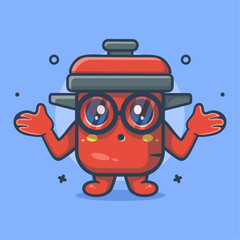 funny cooking pot character mascot with confused gesture isolated cartoon in flat style design 