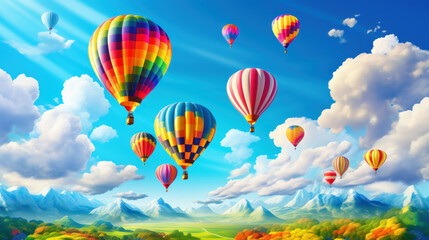 Fototapeta premium Air Balloons floating in a blue sky