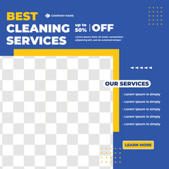 Cleaning service social media post banner template, Cleaning service marketing post banner design. Corporate office and house cleaning service business promotion social media post template