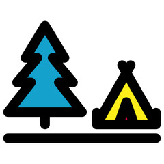 Camping Ground icon with pine tree and tent