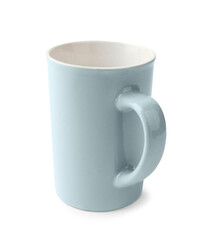 Blue cup on white background