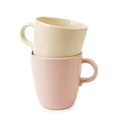 Color cups on white background