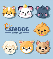 Cute Adorable Cat & Dog Illustrations Vector. Clip Art Vector Illustrations For commercial Use