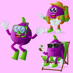 Cute fig characters on vacation