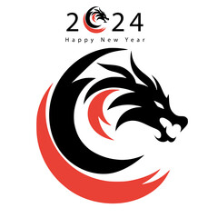 Vector Chinese dragon logo icon minimal design, Happy chinese new year 2024 with dragon on the number, Happy new year 2024 year of the dragon