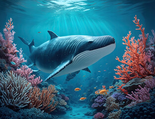 Fototapeta premium Wonderful and beautiful underwater world with corals and tropical fish.